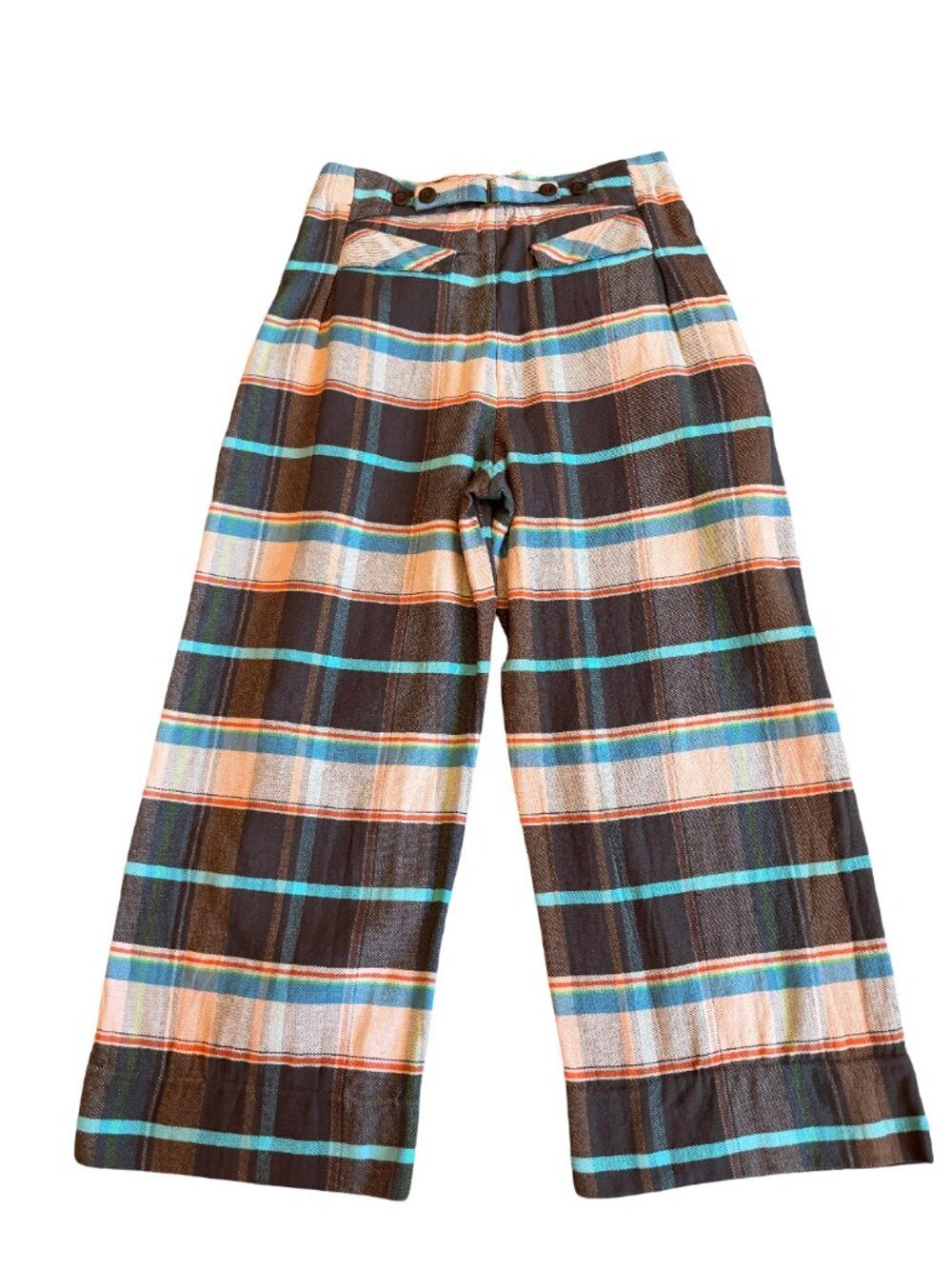 Free People Plaid Back Buckle Cotton Pants Wide Leg Bold Trousers Size 10 NWT - Picture 9 of 16